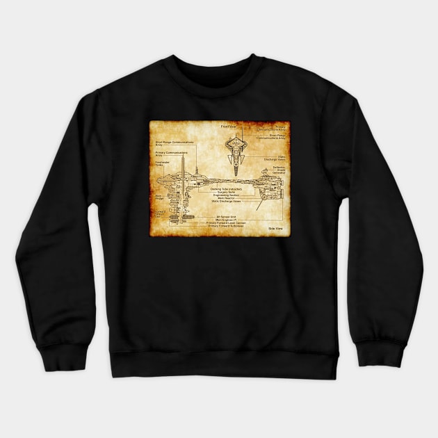 Medical Frigate Parchment Blueprint Crewneck Sweatshirt by Starbase79